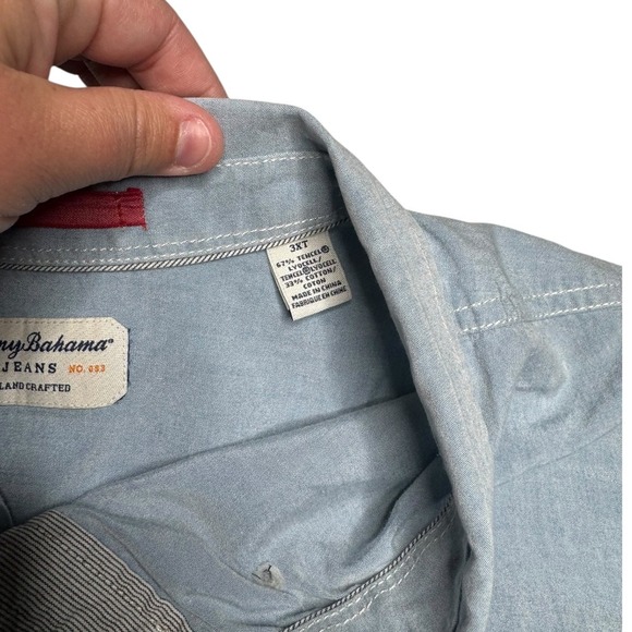 Tommy Bahama Men's 3XT Long Sleeve Button Down Shirt Blue Tencel/Cotton Blend - Picture 4 of 5